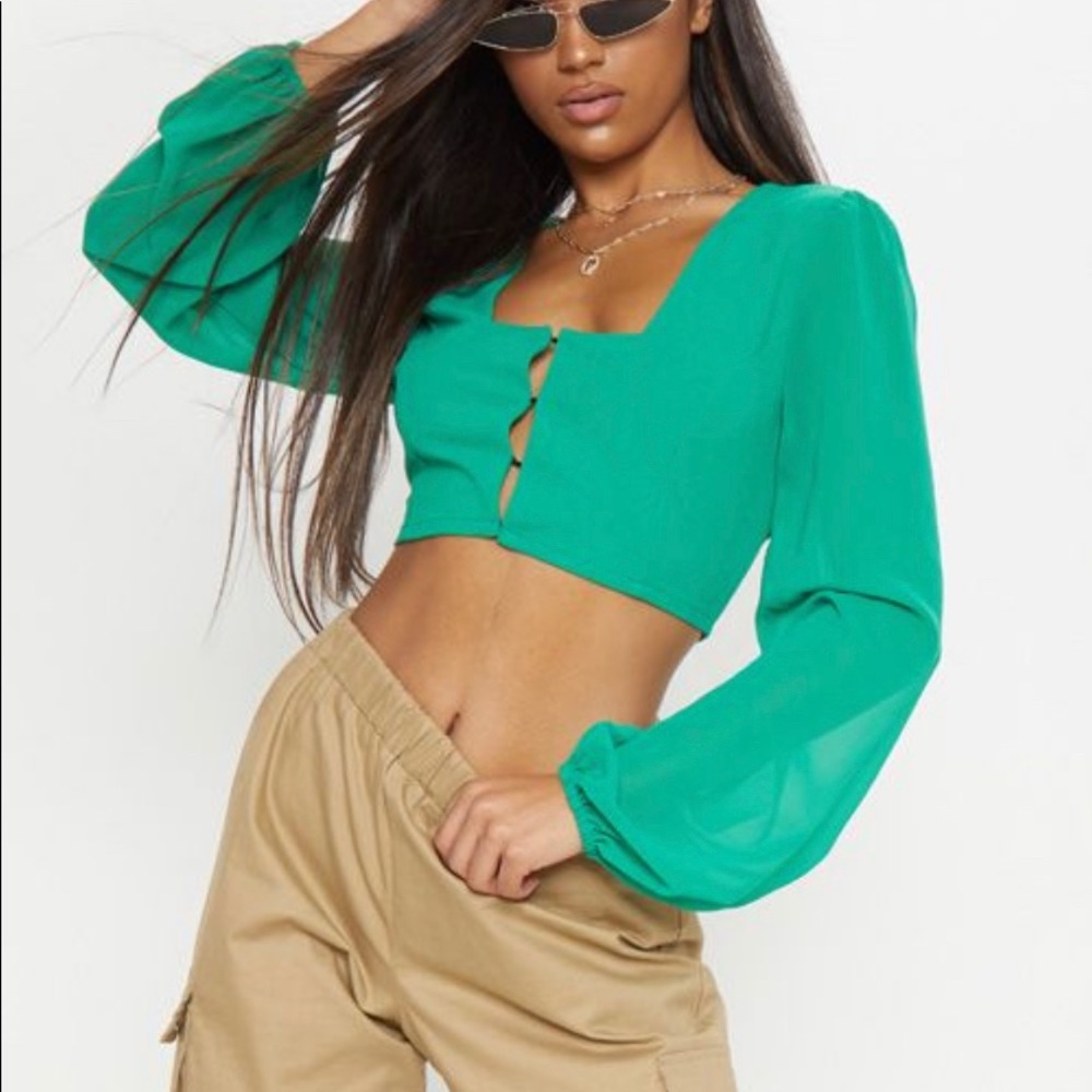 Pretty Little Thing Sheer Sleeved Corset Crop Top